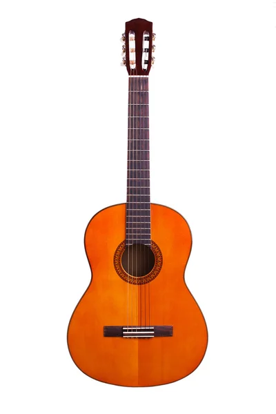 Деревянная акустическая гитара на белом фоне — стоковое фото
