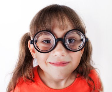 Funny little girl in round glasses clipart