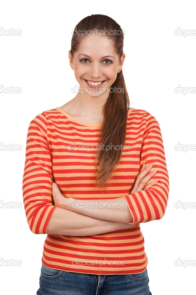Cheerful girl in a striped T-shirt
