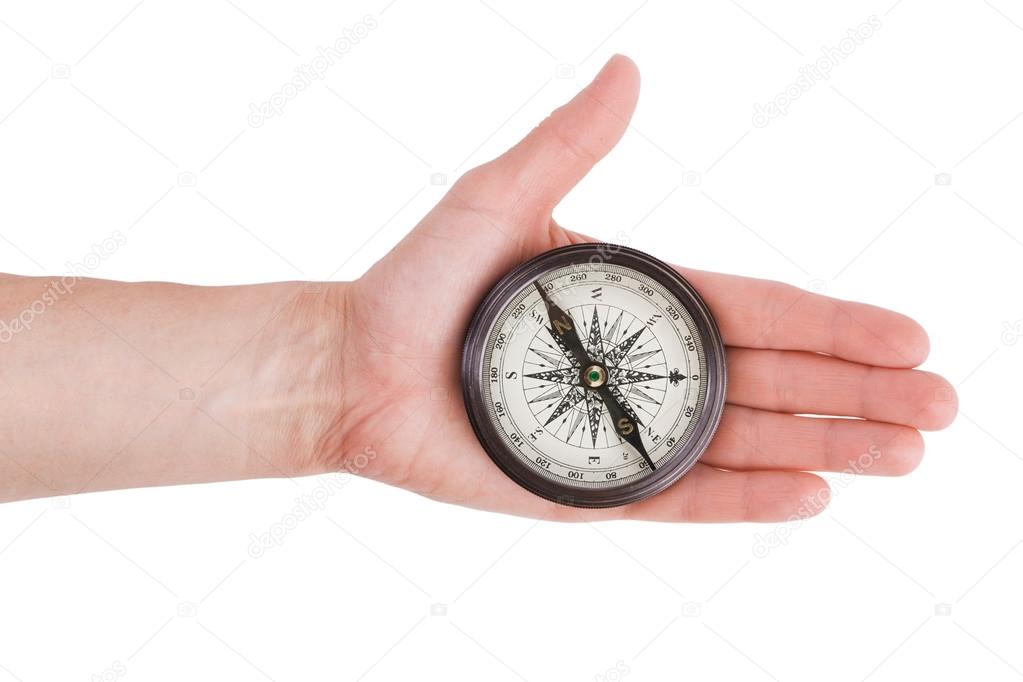 Compass in his outstretched hand man