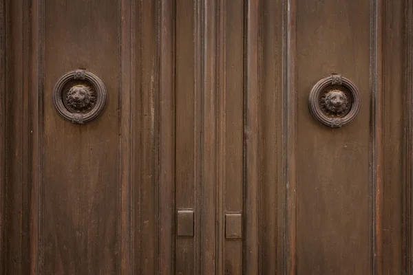 Old wooden door with round door handles — Stock Photo, Image