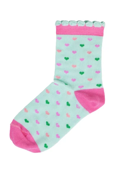 Světle zelené pletené ponožky se srdíčky — Stock fotografie