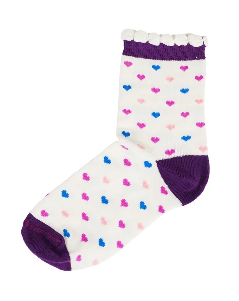 Knitted socks with red hearts — Stock Photo, Image