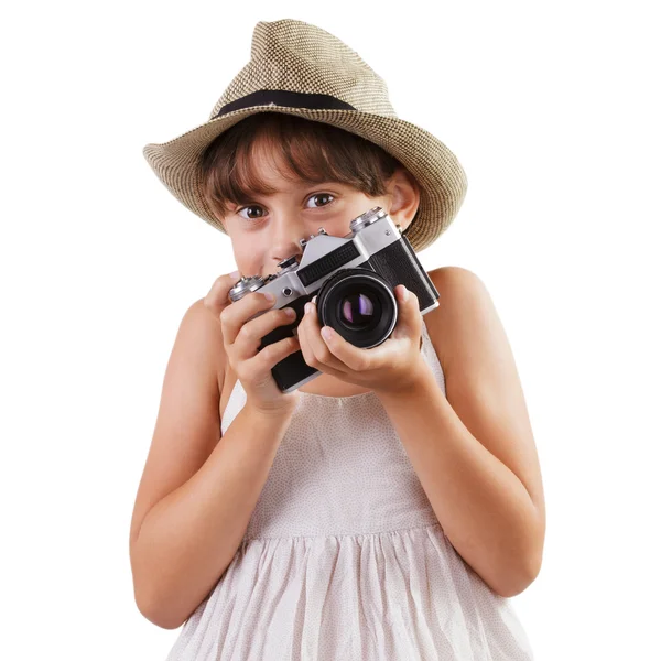 Meisje met een filmcamera — Stockfoto