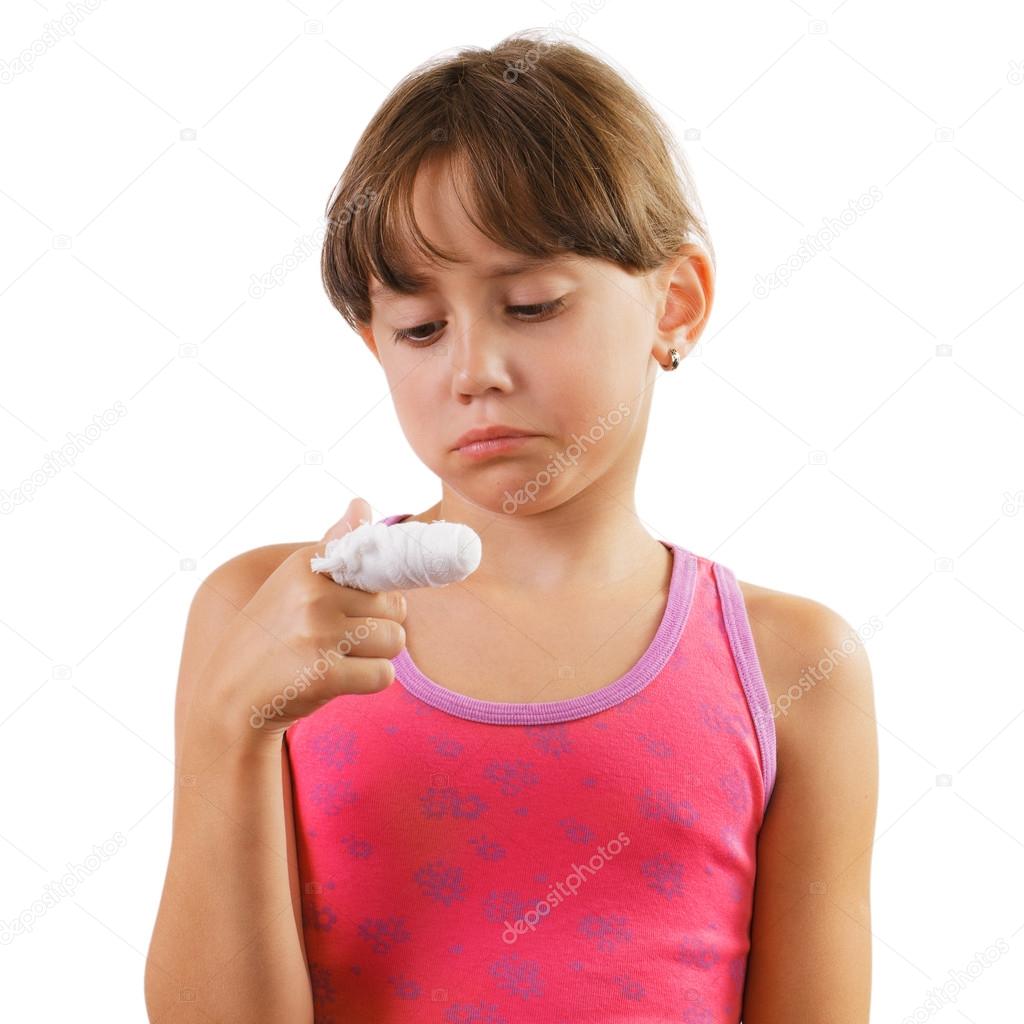 Little girl with a bandaged finger