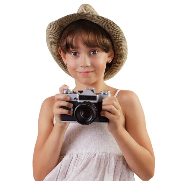 Ragazza carina con una macchina fotografica — Foto Stock