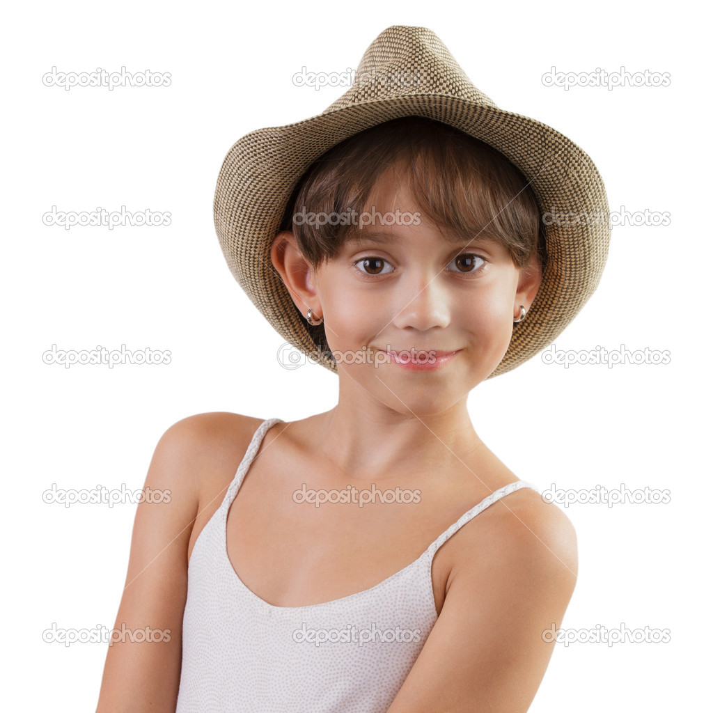 Charming girl in a straw hat