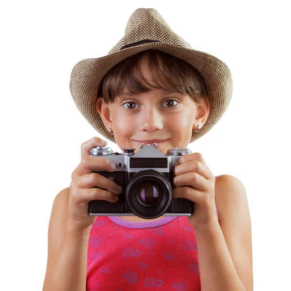 Ragazza felice con una macchina fotografica — Foto Stock