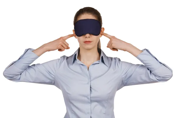 Młoda kobieta z blindfold — Zdjęcie stockowe