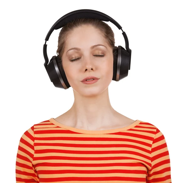 Girl with eyes closed listening to music — Stock Photo, Image