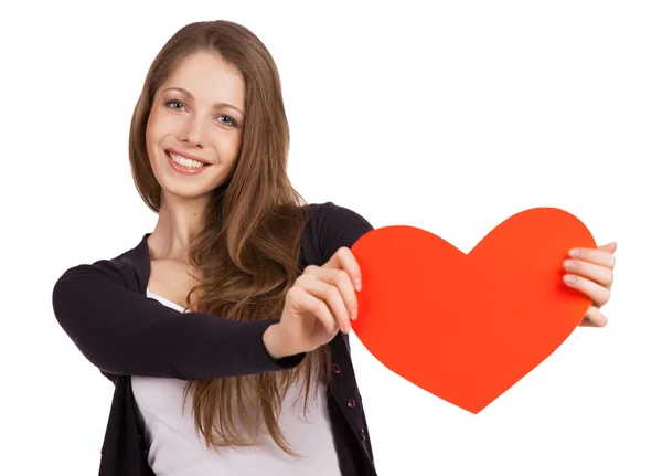 Beautiful girl with a red heart in the hands — Stock Photo, Image