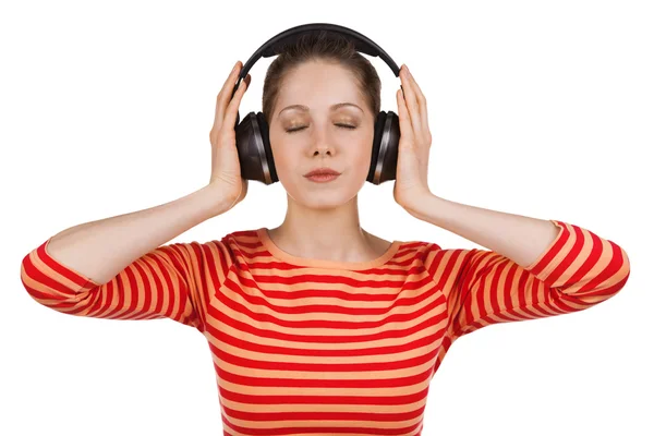 Girl, eyes closed, listening to music — Stock Photo, Image