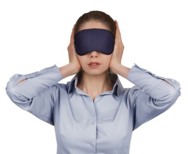 Girl blindfolded stopped up their ears clipart