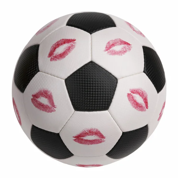 Lipstick prints on a soccer ball — Stock Photo, Image