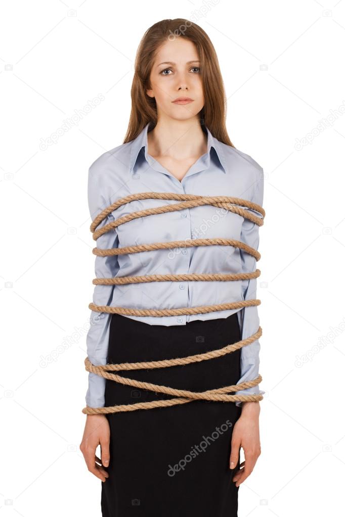 Sad woman tied a strong rope