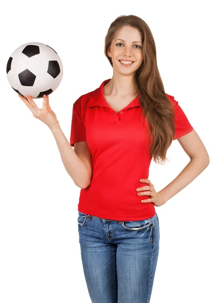 Pretty girl with a soccer ball — Stock Photo, Image