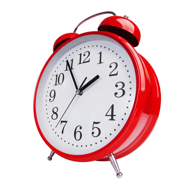 Red alarm clock on white background — Stock Photo, Image