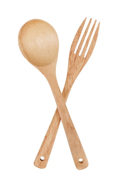 木勺子和叉子 — 图库照片