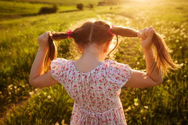 Menina com caudas de cabelo — Fotografia de Stock