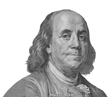 Beyaz arka planda Benjamin Franklin 'in portresi