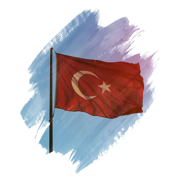 Pincelada Bandeira Turca Fundo Branco — Fotografia de Stock