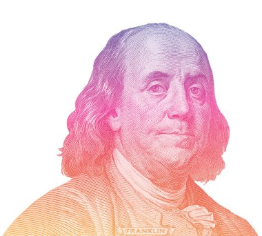 Renkli Benjamin Franklin 100 doların üzerinde.