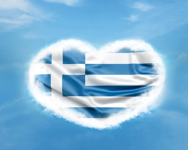 Σημαία Της Ελλάδας Στο Εσωτερικό Της Καρδιάς Στον Ουρανό — Φωτογραφία Αρχείου
