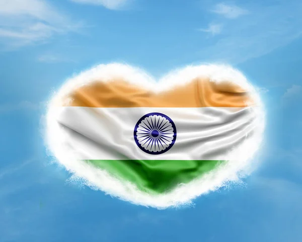 Indyjska Flaga Wewnątrz Serca Niebie — Zdjęcie stockowe
