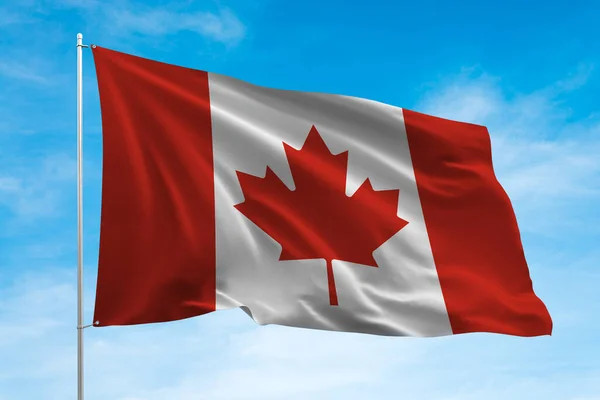 加拿大国旗在蓝天飘扬 — 图库照片