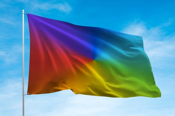 Rainbow Flag Waving Blue Sky Illustration Rendering — Stock Photo, Image