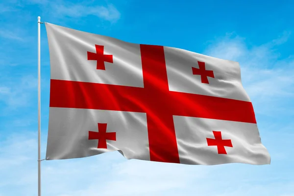 Bendera Georgia Melambai Langit Biru — Stok Foto