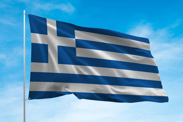 Mavi Gökyüzünde Sallayarak Yunanistan Bayrağı — Stok fotoğraf