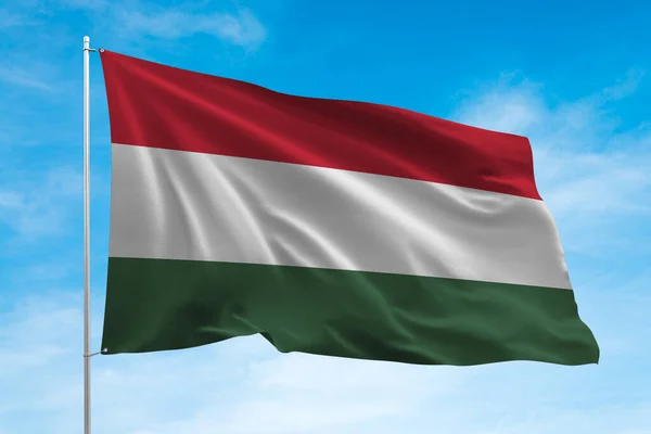 Hungarian Flag Waving Blue Sky — Stock Photo, Image