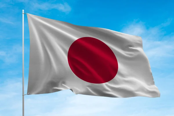 Japan Vlag Zwaaiend Blauwe Lucht — Stockfoto