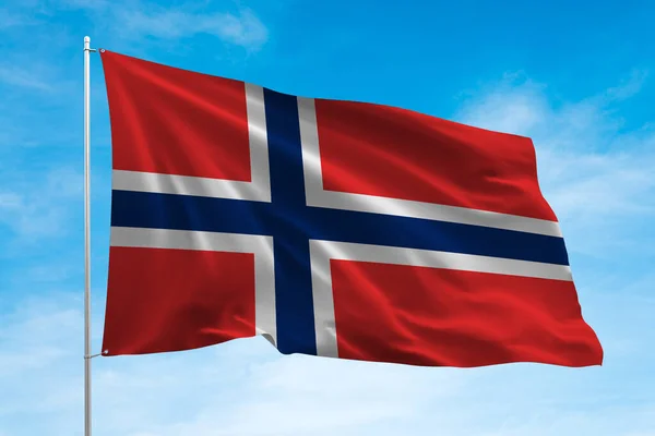 Bandera Noruega Ondeando Cielo Azul — Foto de Stock