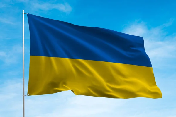 ウクライナの国旗が青空に手を振っている 3Dイラスト 3Dレンダリング — ストック写真
