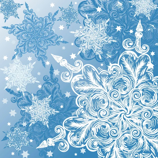 Doodle flocons de neige fond de Noël — Image vectorielle