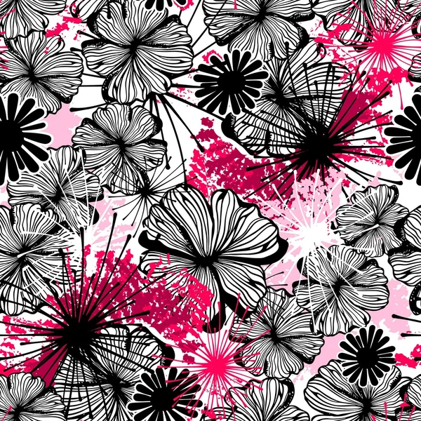 Doodle seamless flower ink pattern — Stock Vector