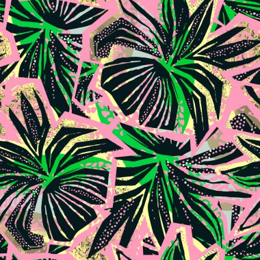 Sorunsuz soyut vahşi egzotik çiçek mürekkep çizilen desen ver. Sulu Boya leke arka plan doku yinelenen trendy.