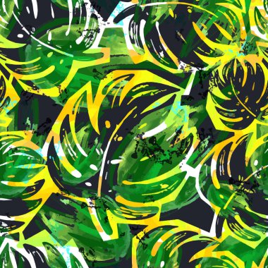 Sorunsuz soyut vahşi egzotik çiçek mürekkep çizilen desen ver. Sulu Boya leke arka plan doku yinelenen trendy.