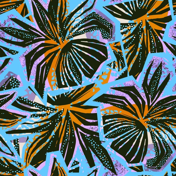 Exotische Nahtlose Tropische Blumen Pattern Textile Tinte Pinselstriche Design Doodle — Stockvektor