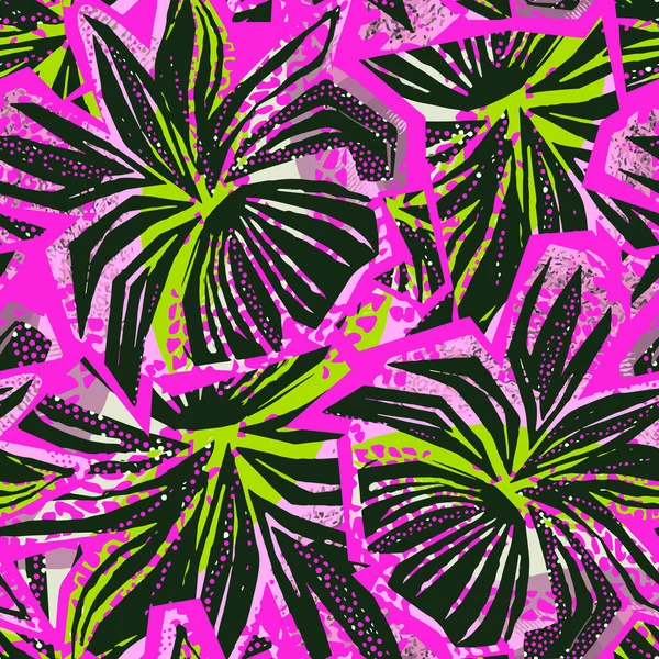 Exotische Nahtlose Tropische Blumen Pattern Textile Tinte Pinselstriche Design Doodle — Stockvektor