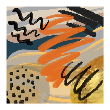 Boho stil tekstil deseni. Kabile tarzında el çizimi moda tasarımı, eşsiz çizikler, suluboya lekeli arka plan. Etnik esinlenilmiş mürekkep boyalı geometrik baskı