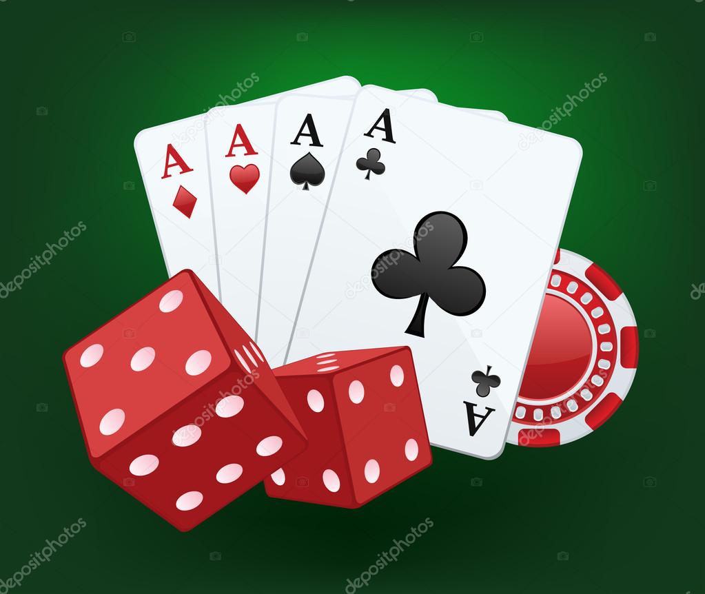 Casino illustration with dices, cards and chips