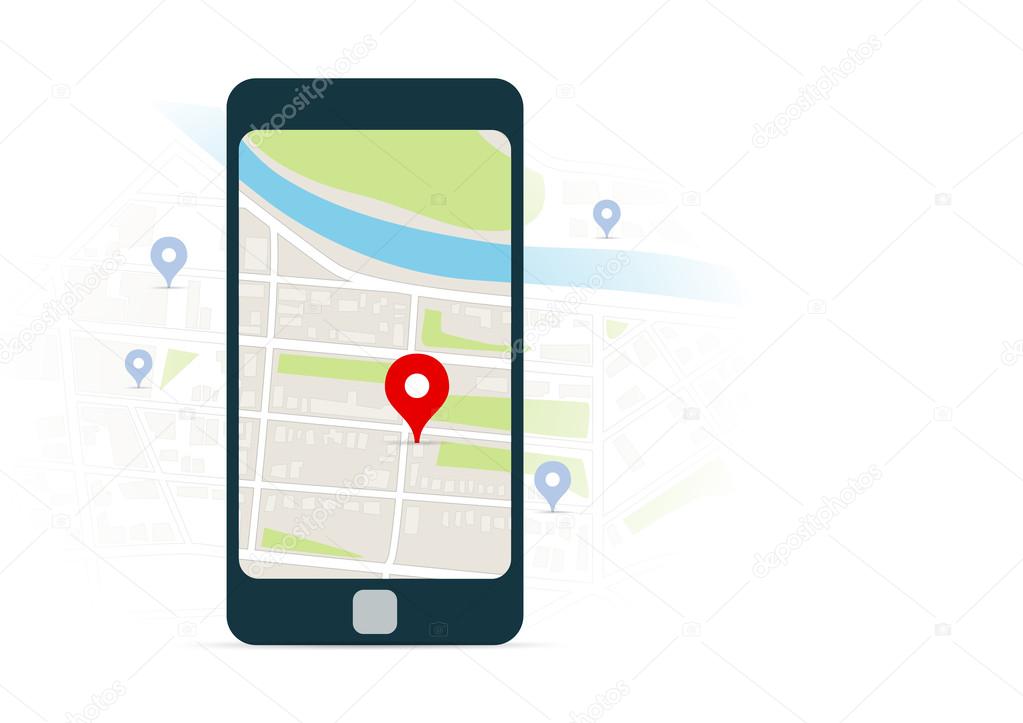 Mobile navigation   and map with pins