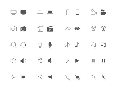 Anahat ve dolgulu Medya Icon set
