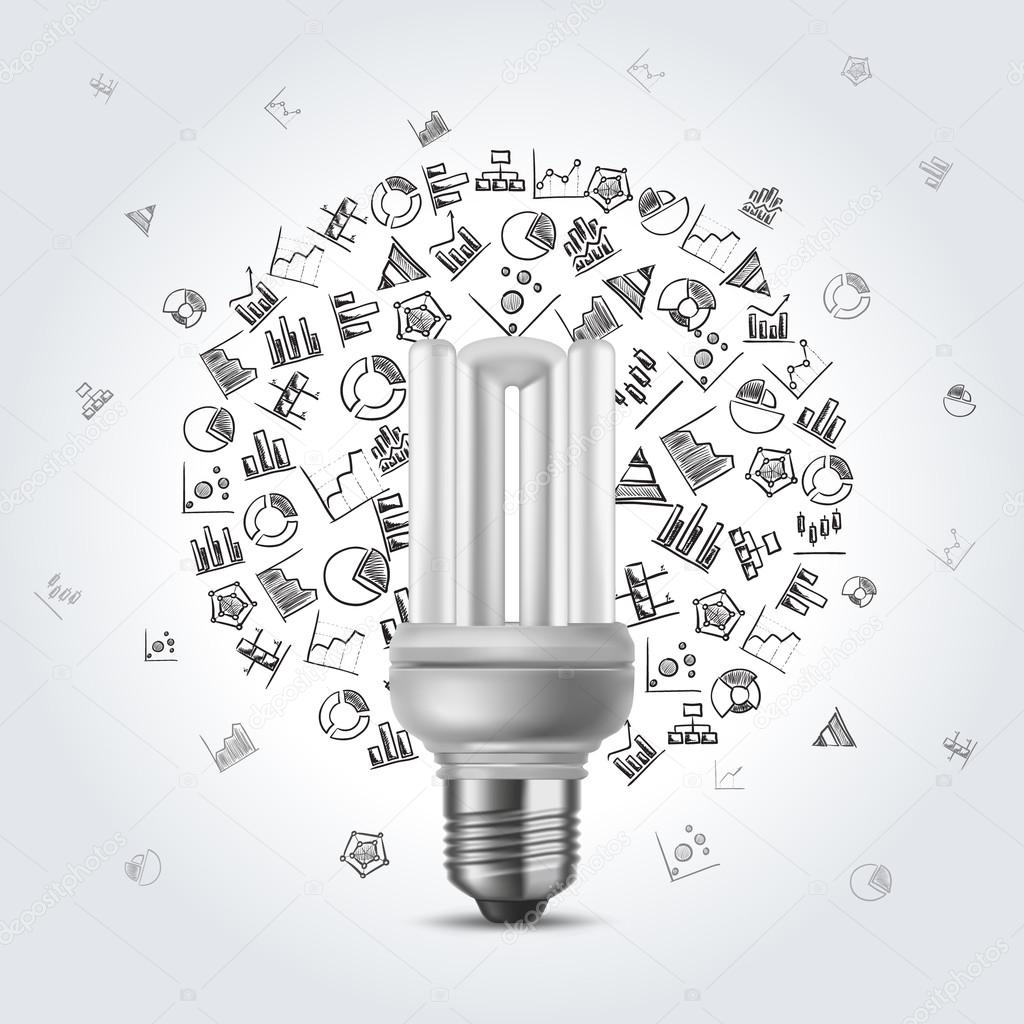 Energy saving bulb with diagram icons