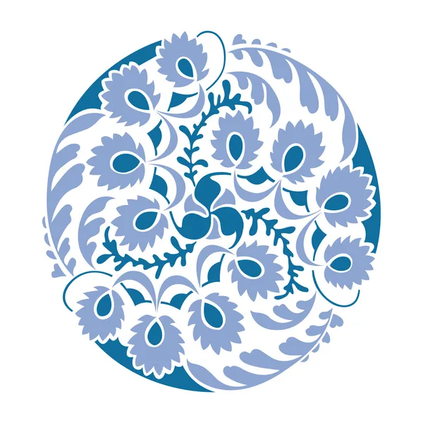 Blauwe florale decoratie ronde vignet. — Stockvector