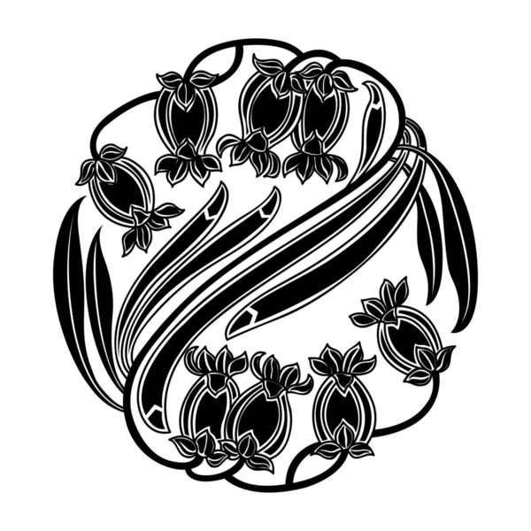 Patrón redondo floral en blanco y negro . — Vector de stock