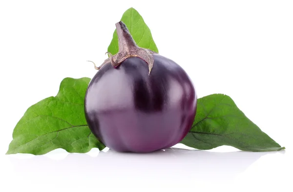 Ronde aubergine met groene blad — Stockfoto